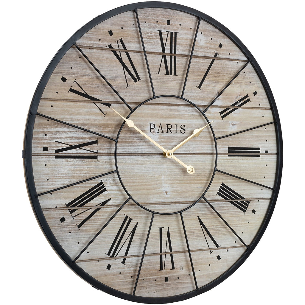 Roman Ideal 24¡± Hands, Living Numeral Paris Clock, Metal Wall Round Wood Analog Clock, Oversized French Sorbus Farmhouse Decor Rustic for Modern Country Centurion Decorative Large Room, Parisian