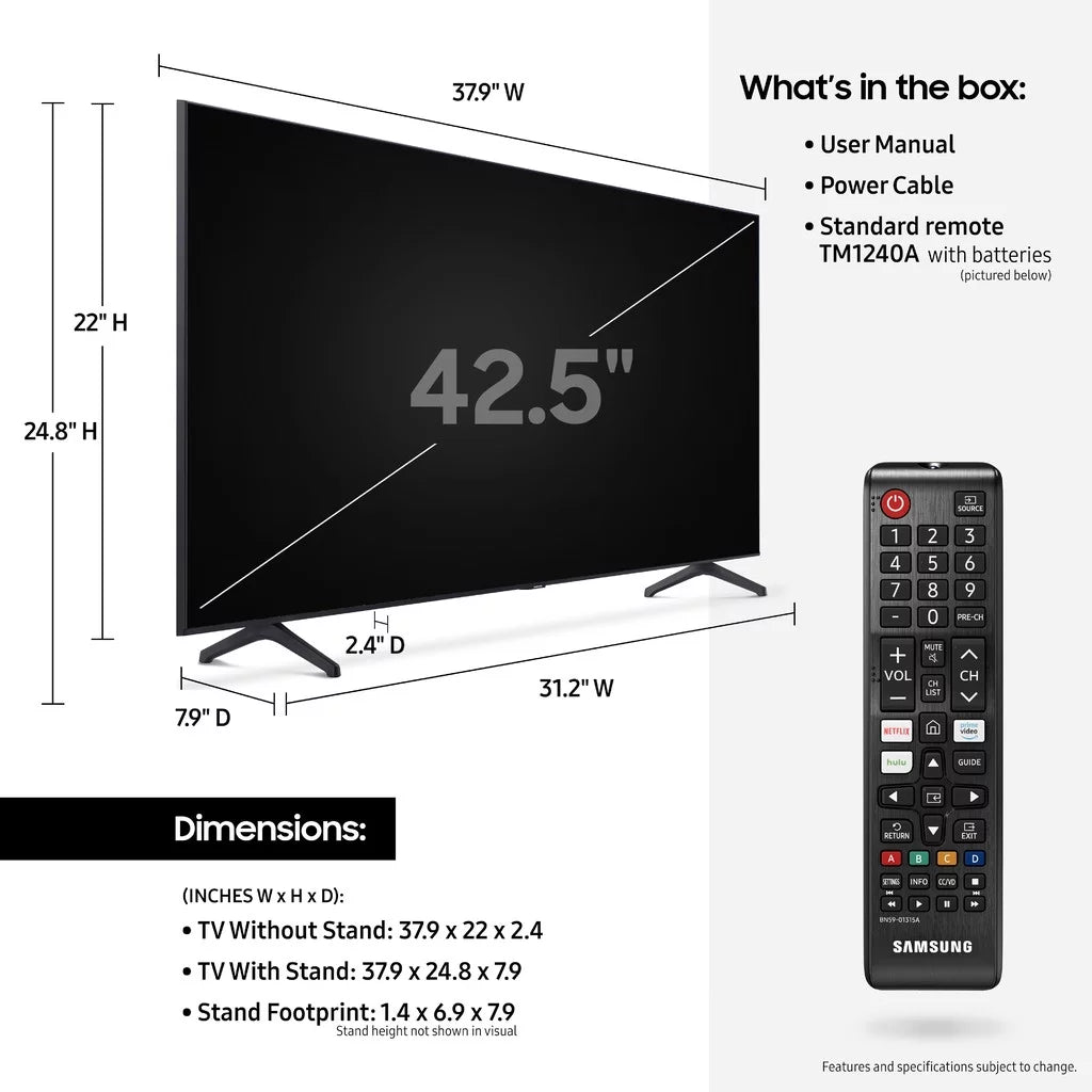 Tizen SAMSUNG UN43TU7000 LED 43" HDR 4K UHD (Refurbished) Class Smart TV Restored Crystal
