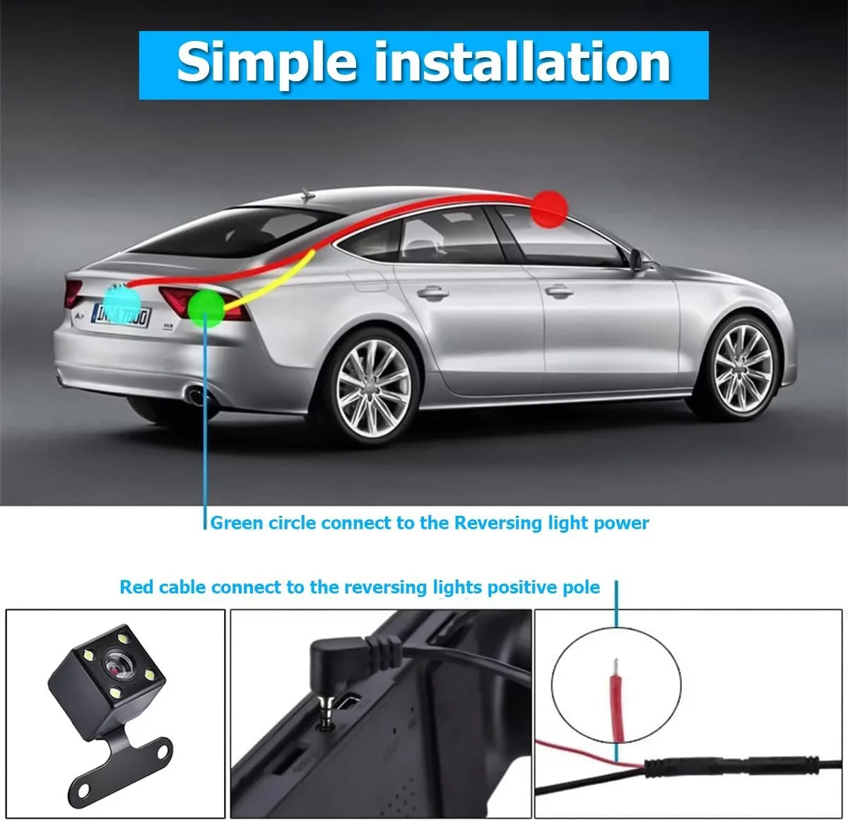 Front Cam Car, and Mirror Smart Backup HD Dash Angle, Wide for Waterproof Mirror Camera, Rearview Rear 1080P 4.3"