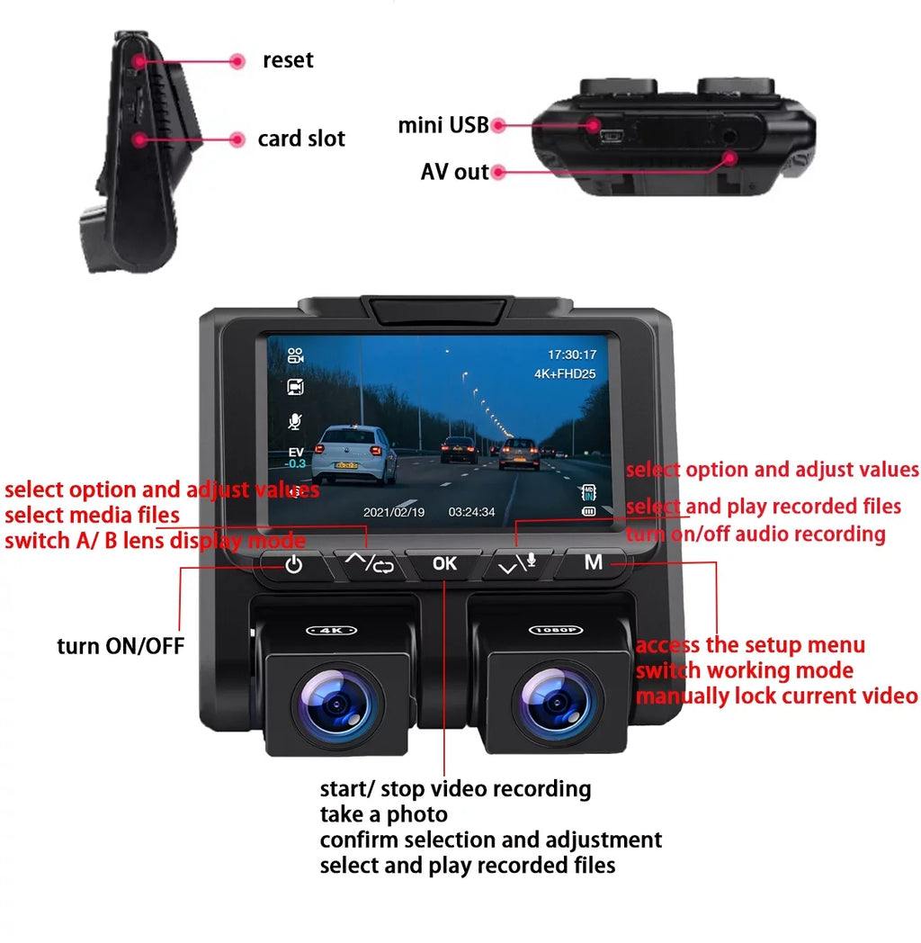 Dash Black 1080P+1080P Camera Front Cams and Inside LCD 3" Cam, Car Dashboard Dual Camera TOGUARD Dash Full HD