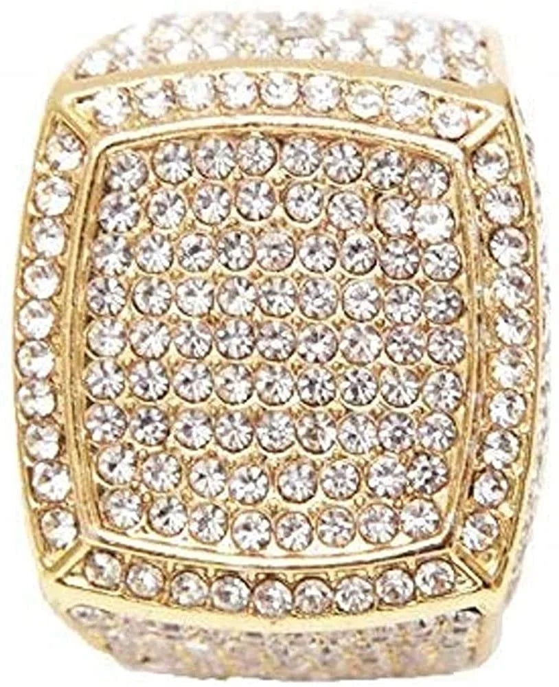 '- Set #Blue) Bracelet Out 3pc King Watch Cuban Bling-ed Luxury Round Out and w/Bling-ed Mens L0504 BR Ring Set(11,Gold Iced