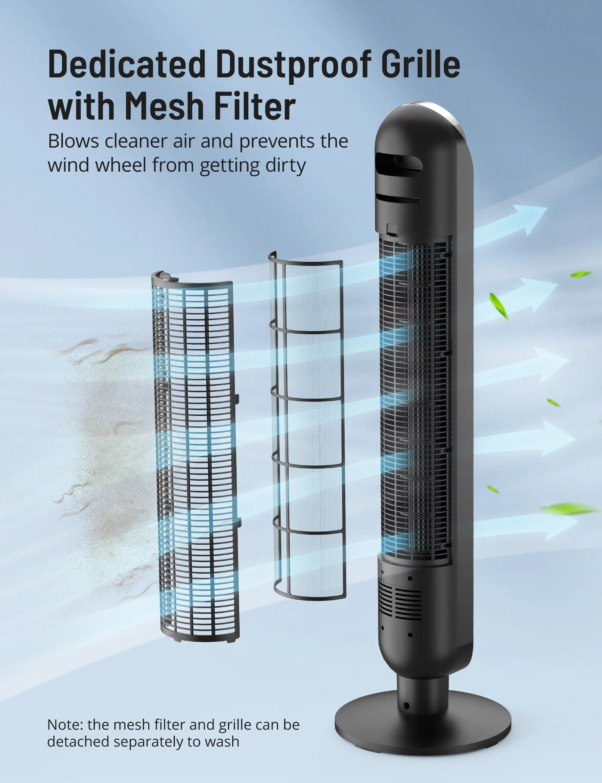 42" Modes, Fan, Bladeless Dustproof Standing Tower Home, for 12 12H Fan Speeds, Fan Remote, 120Â° with Office 4 TaoTronics Timer, Mesh Fan, Oscillating Filter,