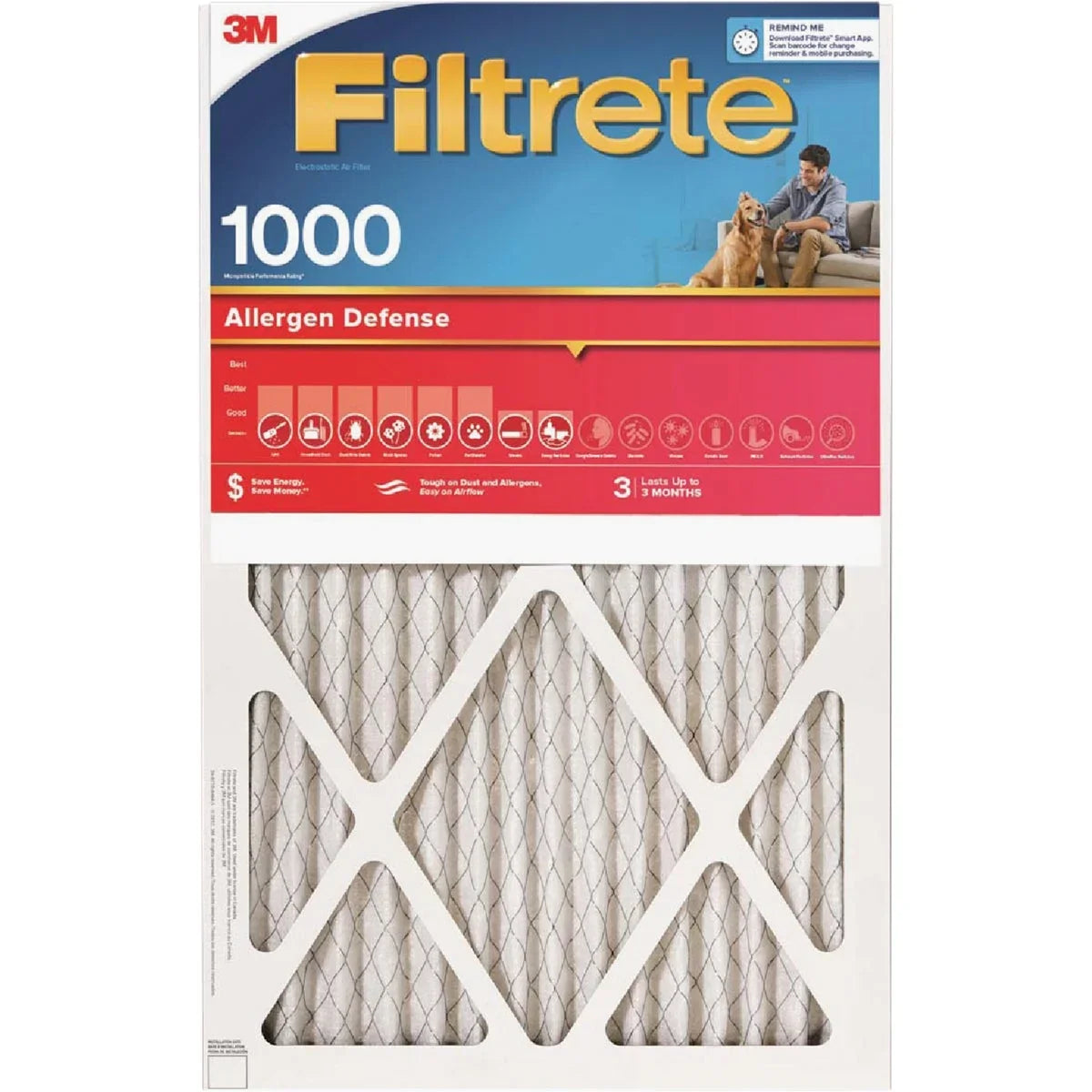 MPR 20 x 1 Filter In. Defense 12 1000/1085 Furnace x In. In. Allergen PK, Filtrete 1