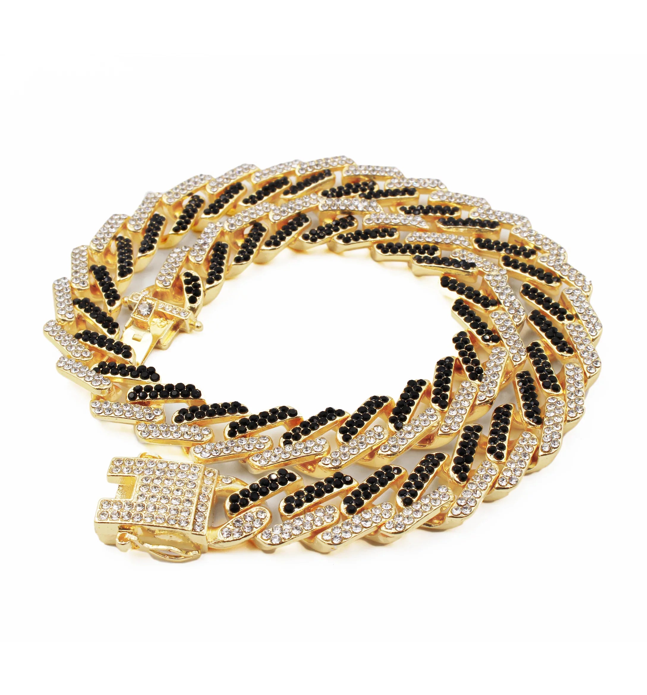 Gold Matching Necklace ZZ on with Charles Hop Black - Trim Hip Rolly Zig with Zag Bling'ed Out Sets(ST10327DX Raymond Out Sets Bling'ed Band Ice Ice on Blast! Necklace - Watch and Looks