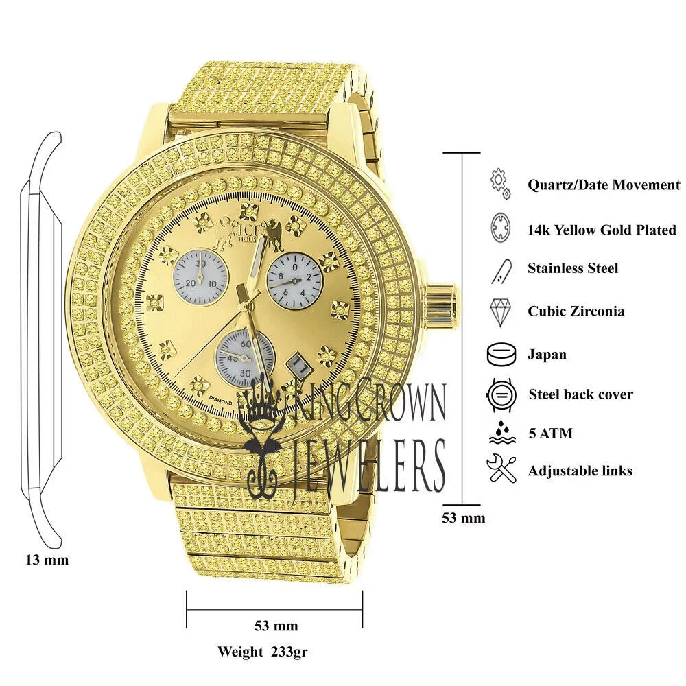 Diamond Watch Rodeo Dial Real Joe Steel Solid 54mm Canary Gold Mens Jojino Jojo Stainless Tone
