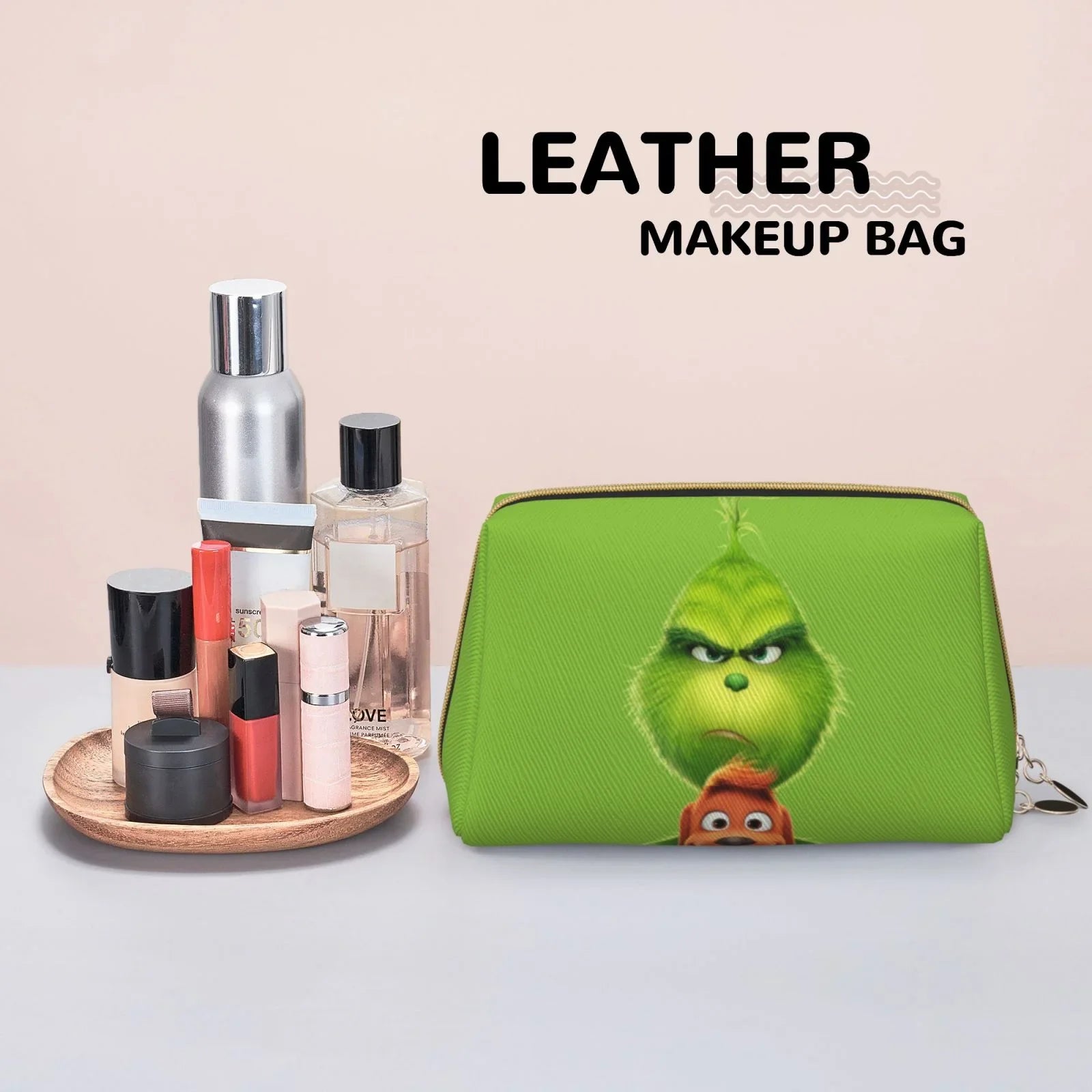 Portable Purse Organizer Toiletry Bag Bag Storage Makeup Pouch Animated Leather Travel Cosmetic Gift Grinch