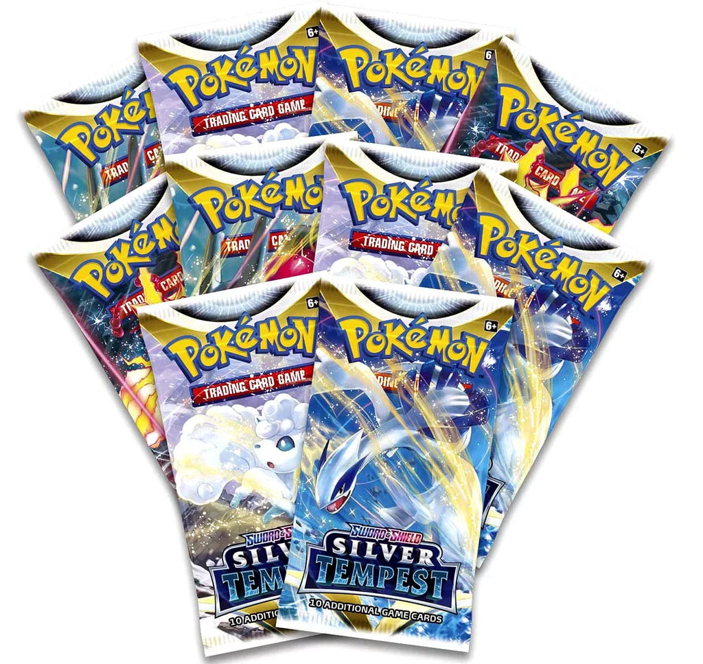 LOT Trading Silver 10 Card Pokemon & Packs of Game Sword Shield Booster Tempest