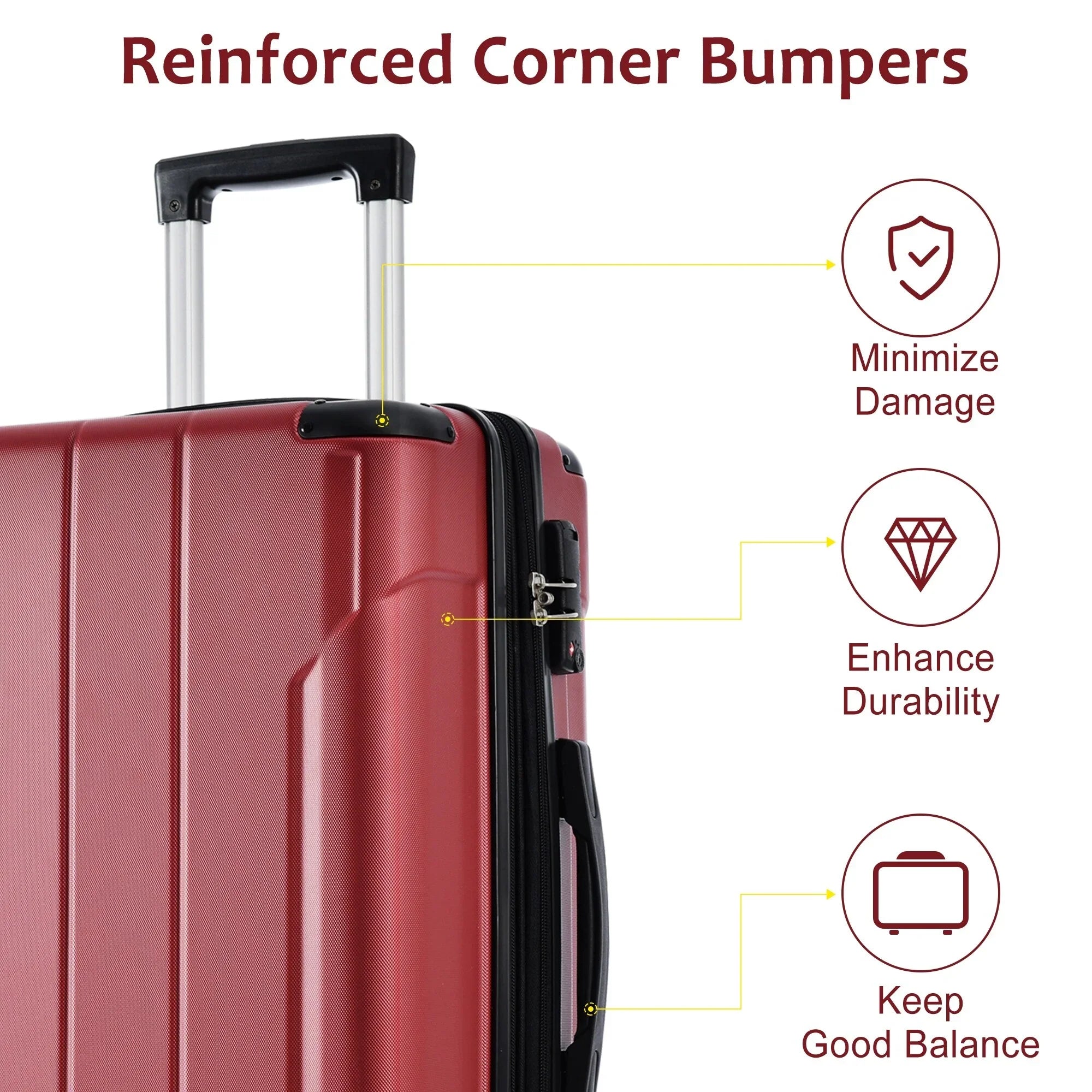 ABS Expansion Airline Suitcase Lightweight Adjustable Spinner on TSA Carry Hardshell Handle 20in, Lock Approved and with Luggage