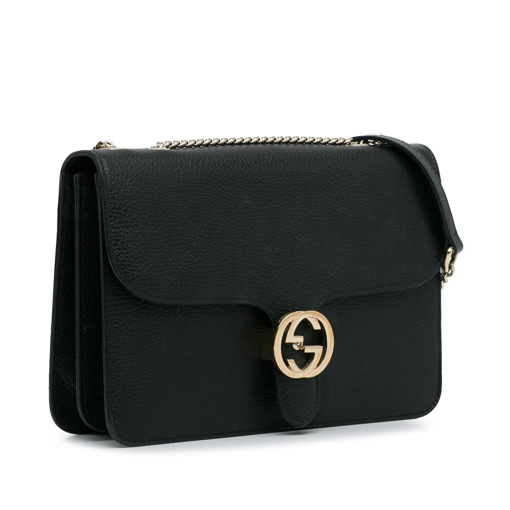 Crossbody (Good) Medium G Authenticated Gucci Unisex Pre-Owned Black Leather Interlocking Bag Calf Dollar