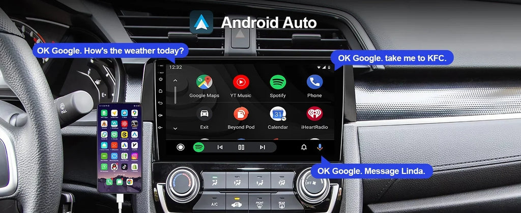 10 Android Radio Car Wheel Inch Din 2016-2020 Honda Touchscreen Built-in Backup Wireless 9 Civic Camera Double Carplay/Android with Auto/GPS/Bluetooth/FM/AUX-in/Steering Stereo Control for 2+32G