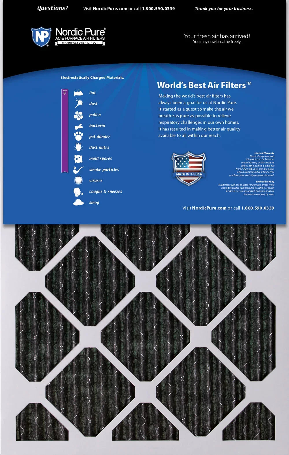 3 Furnace Nordic Pack 8 MERV 10x24x1 Air Pure Plus Pleated Filters Carbon