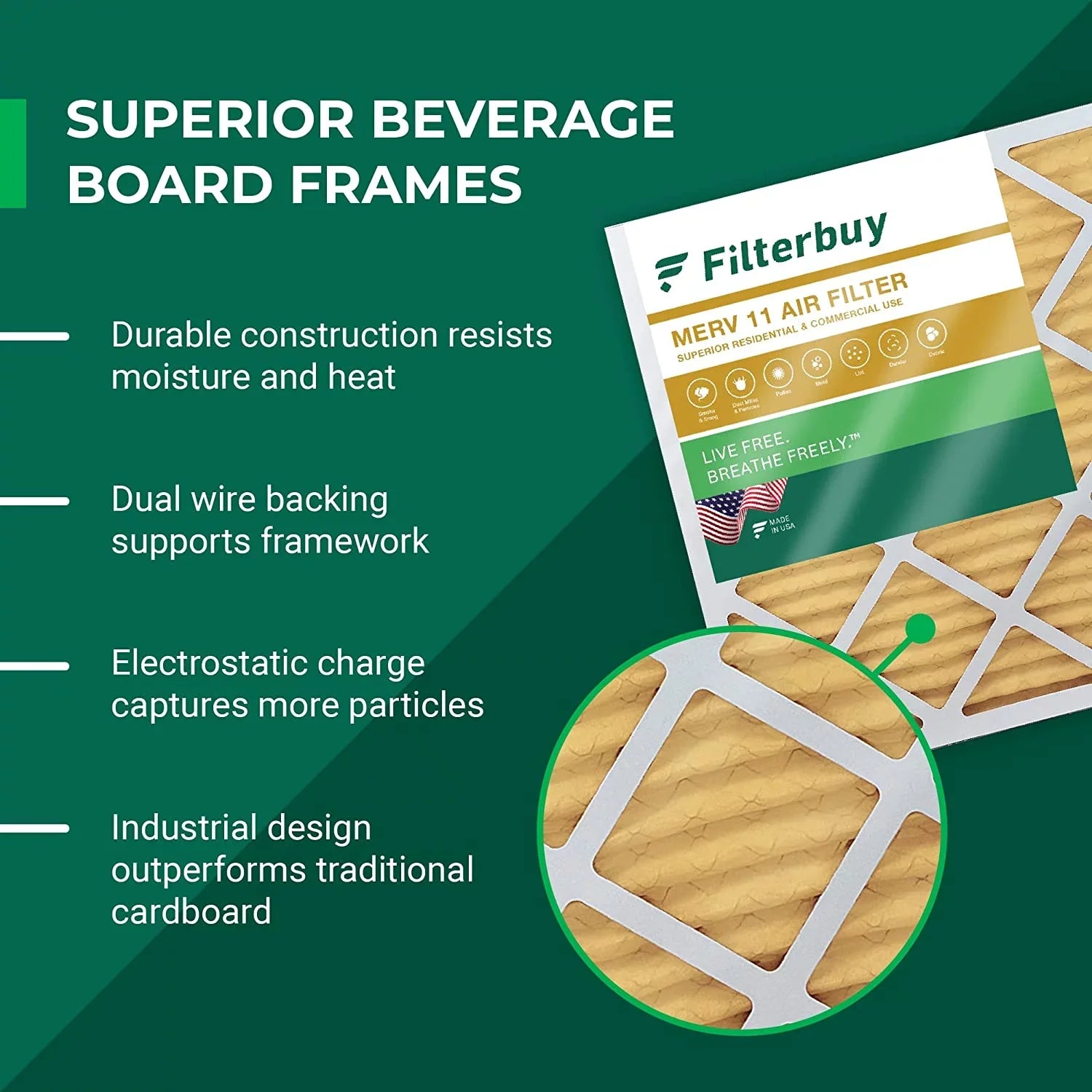 (6-Pack) 11 MERV Pleated Furnace Filters Filterbuy 20x20x4 HVAC AC Air