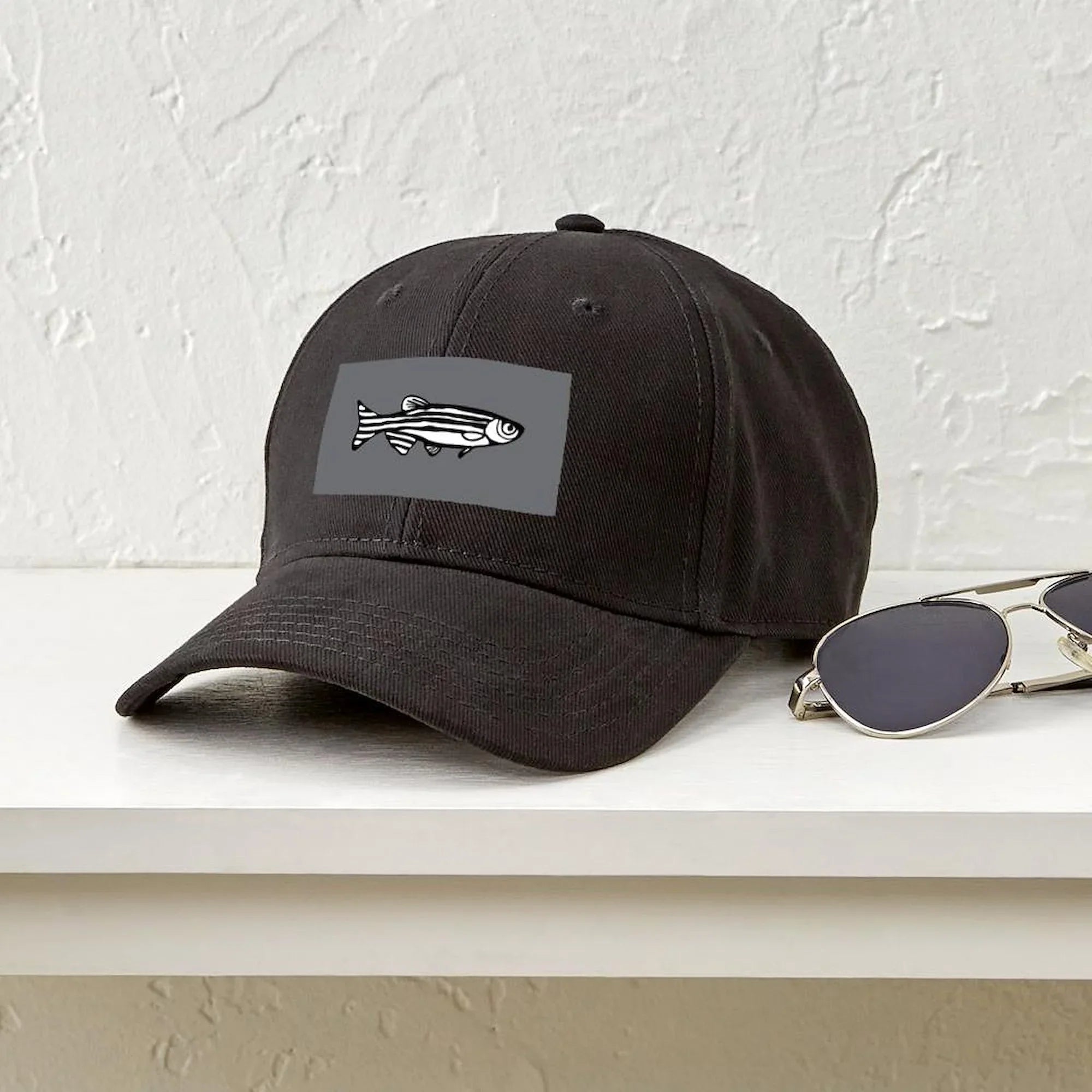 Adjustable Black Printed Black Hat - Canvas Zebrafish CafePress - Baseball Cap Cotton