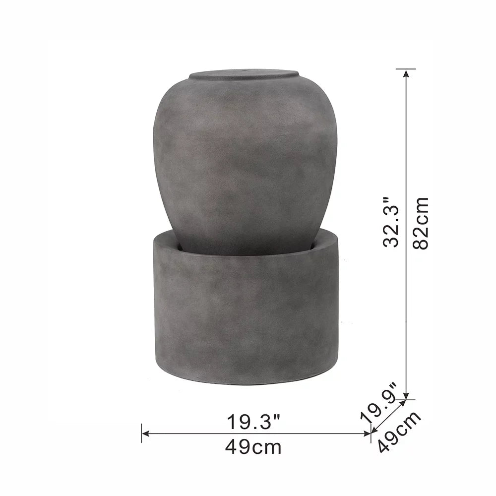 Antique Water Cement Fountain & feature For Unique Gray, Deck Lawn, 19.5x19.5x32.5" Design Heavy Outdoor Patio Urn Home Cute Garden,