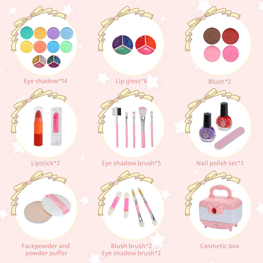 Kids Frozen 42 Makeup WATTNE Set (Pink) Girl & Non-Toxic Pcs Gift for Makeup Real Toys Kit for Christmas Old Washable Year Set, Girl Cosmetic Safe Toddler Kit, & 3-12 Makeup Kids Birthday Makeup