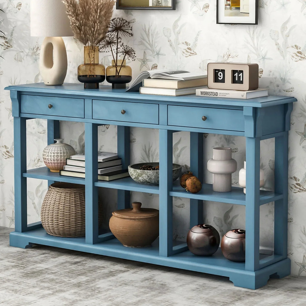 Retro (Navy OLD WF298765AAM) for Drawers Storage TREXM Console and SKU Room Shelves Table/Sideboard Open Living with Ample