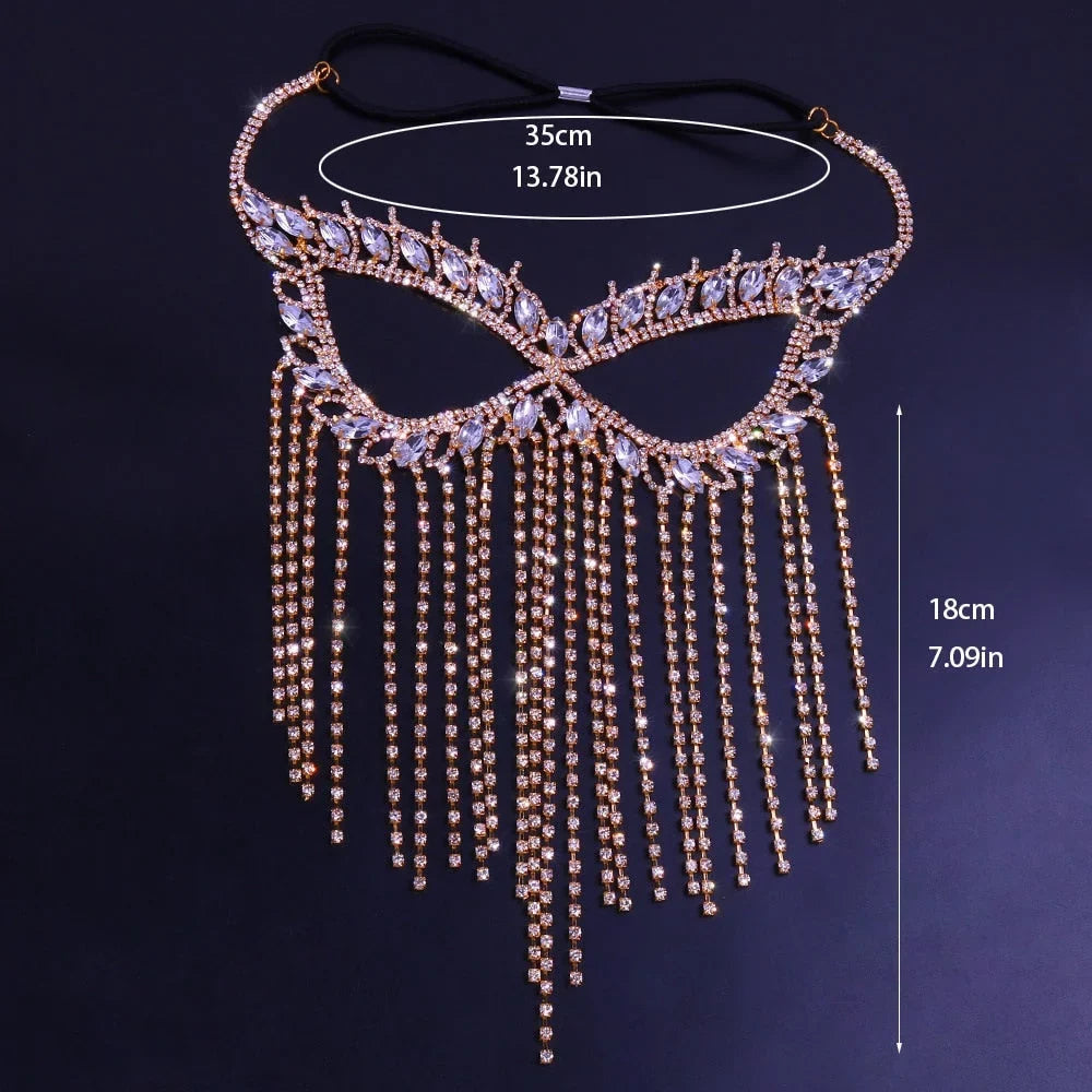 Tassel Women Jewelry Mask Chain Crystal Rhinestone Halloween Mask Face Face Mask Masquerade Face