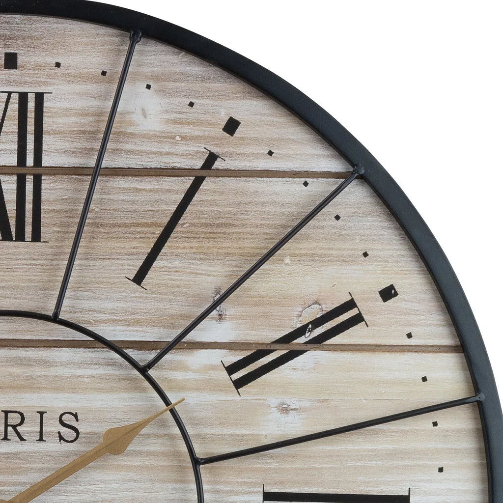 Roman Ideal 24¡± Hands, Living Numeral Paris Clock, Metal Wall Round Wood Analog Clock, Oversized French Sorbus Farmhouse Decor Rustic for Modern Country Centurion Decorative Large Room, Parisian