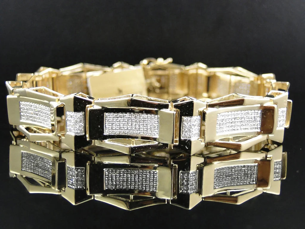Bracelet Cut Mens 10K 8.5 Set Ct 3.1 Pave Genuine Gold White Inch Diamond Round