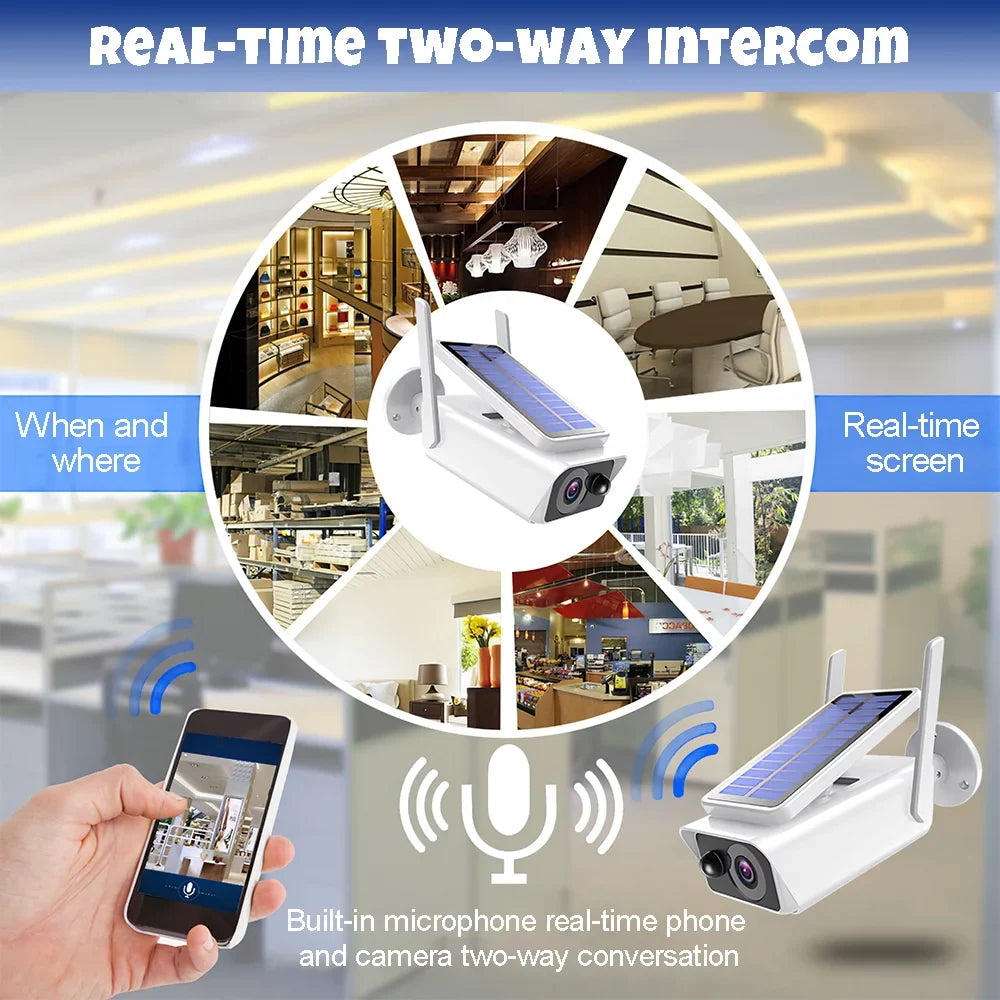 Outdoor, Cameras Night Talk, DFITO PIR Camera Wireless Panel, Vision,Waterproof, Security with Detection, Security Outdoor White Solar Solar 2-Way