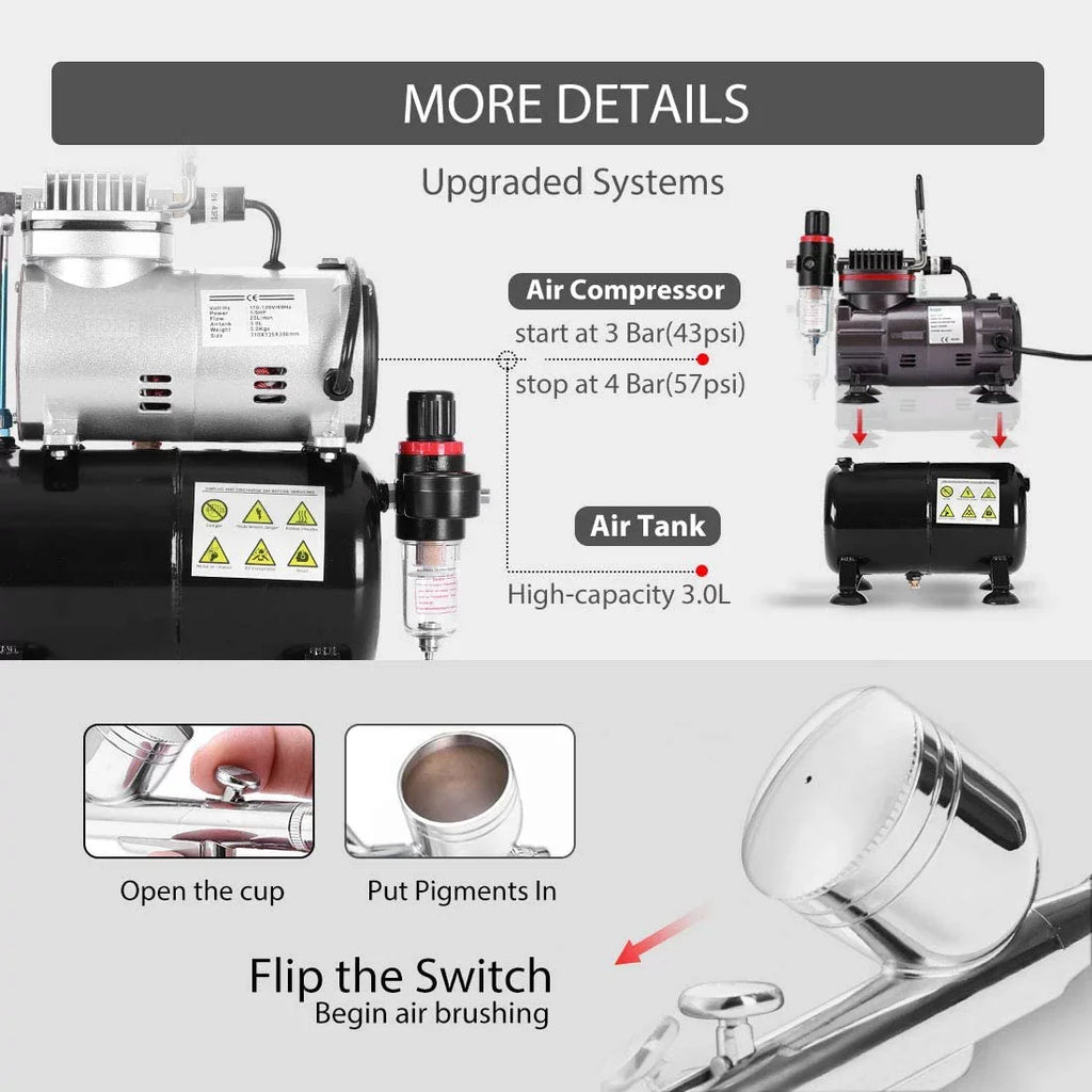 Tattoo with Professional for HP Airbrushing Sprayer 1/5 Decoration Air 110-120V VIVOHOME Cake Shoes Makeup System and Compressor Paint 1 Paint