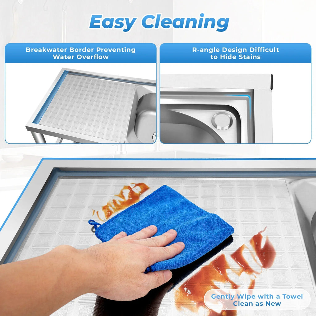w/ Utility Table Steel Kitchen Table 2 Bowls Prep Sink Bowl Kitchen 2 Bowls Catering Stainless Bowl Catering Kitchen Home Commercial Drainboard Sink +Shelf Catering Prep Prep Sink 304 w/Faucet