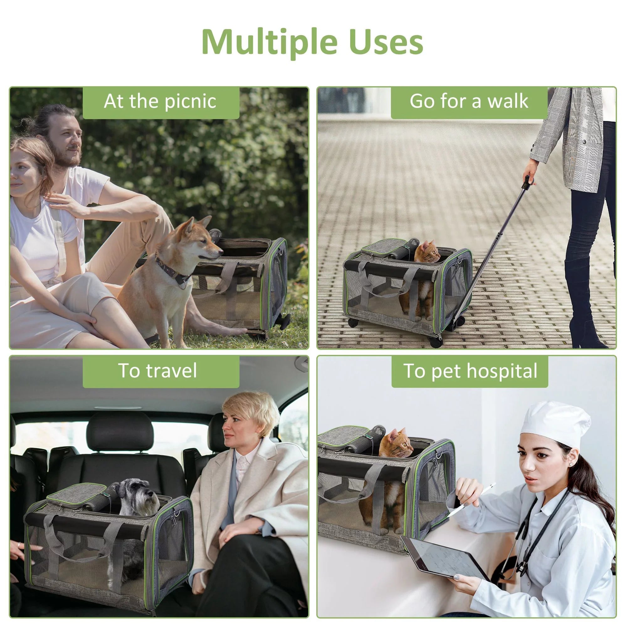 for Mesh Telescopic Soft-Sided Carrier with Removable Carrier Cats, Airline Pet with Cat Handle, and Wheels Cat Pet Safety for Wheel Approved Strap and Dog, Dogs Base, & Carrier