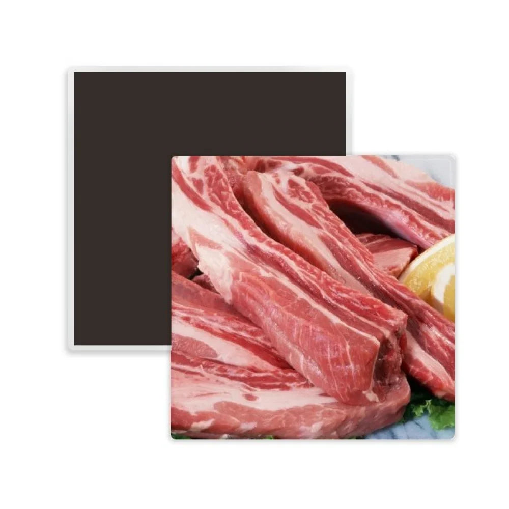 Food Square Texture Memento Meat Ceracs Chop Raw Rib Magnet Fridge Keepsake