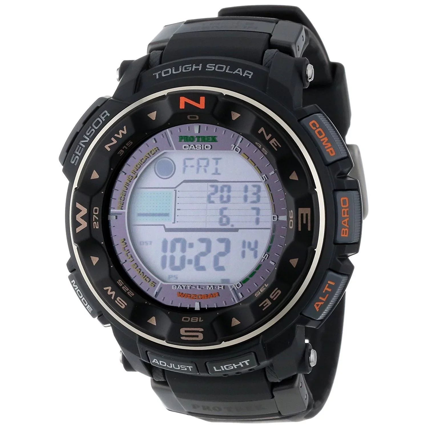 Mens PRW2500R-1 Digital Atomic - Pro Black Solar Trek Dial Watch