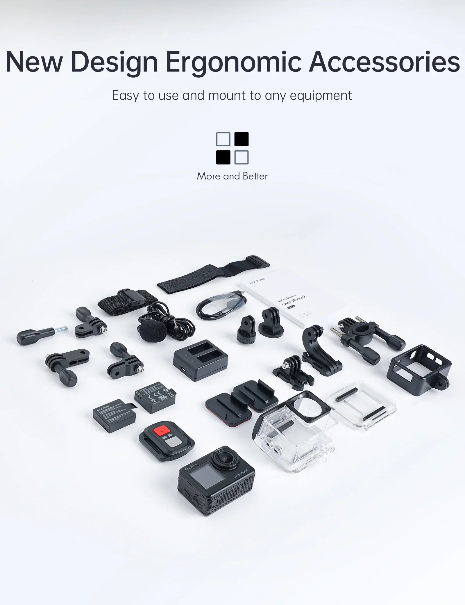 WOLFANG 4K Underwater Camera 24MP Waterproof with Camera Action 40M Control IP68 Remote WiFi Vlogging Case