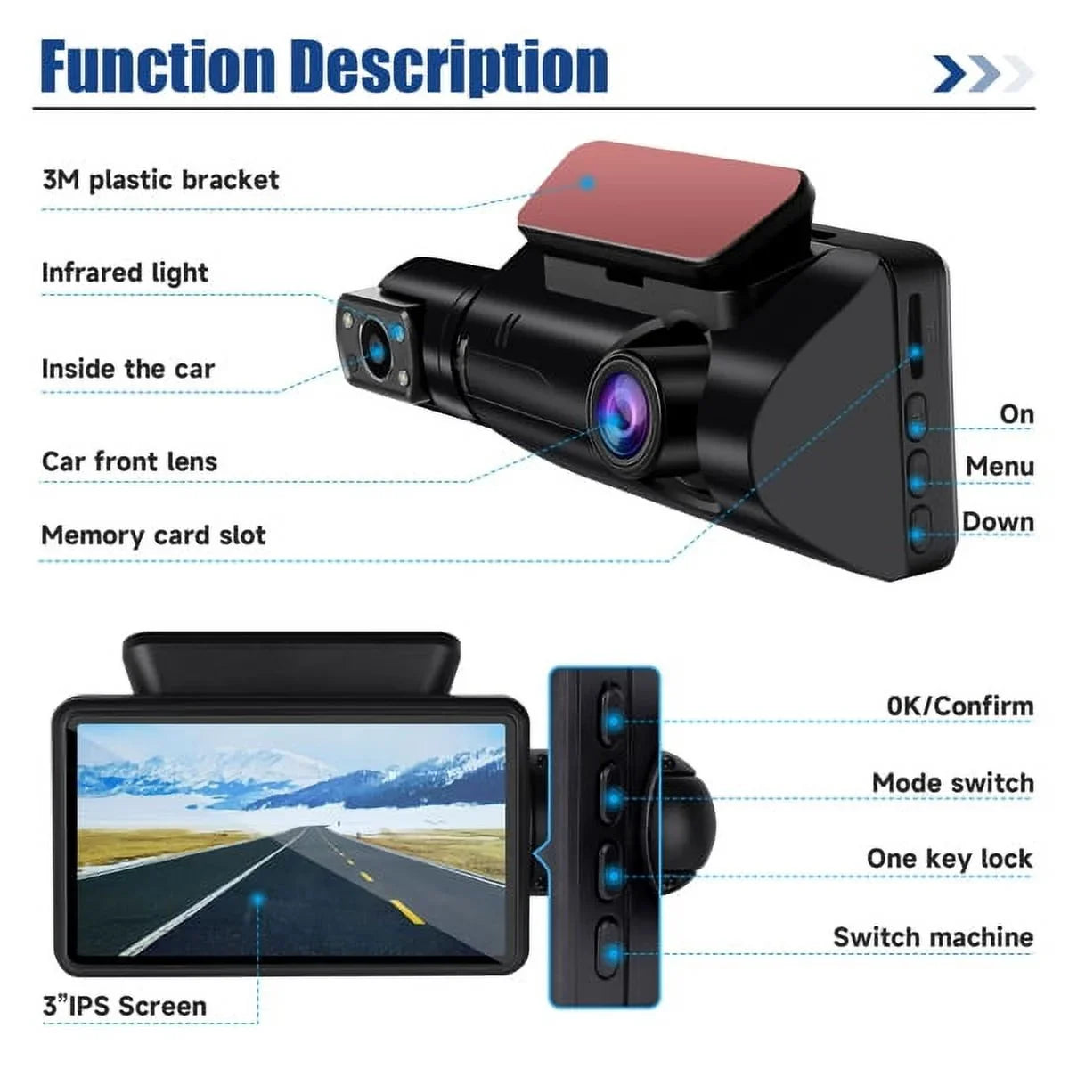 Dash with Wide Rear, SYTHERS 1080P Front Angle Camera Cam 170¡ã Vision Dash Night and