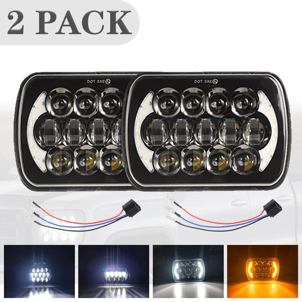 Cherokee LED Lo Pair Headlight Beam 400W DRL 5x7" 7x6" XJ Jeep Chevrolet For Hi