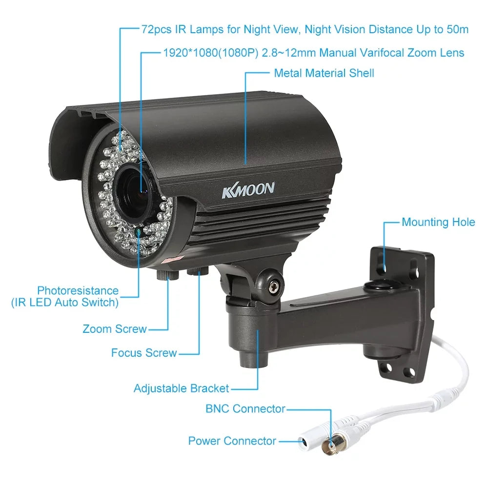 AHD Andoer Night Zoom Indoor LEDS, 72 IR 1/3â?CMOS CUT, Vision, Analog Varifocal 1080P IR CCTV Camera, Lens, Manual 2.0MP, Weatherproof