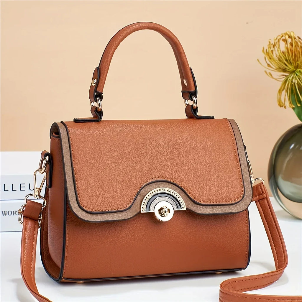 Turn Ontrast Junior Bag, Flap Trendy Lock Square Purses Color Handbags, Women's Crossbody