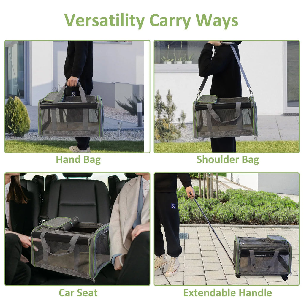 for Mesh Telescopic Soft-Sided Carrier with Removable Carrier Cats, Airline Pet with Cat Handle, and Wheels Cat Pet Safety for Wheel Approved Strap and Dog, Dogs Base, & Carrier