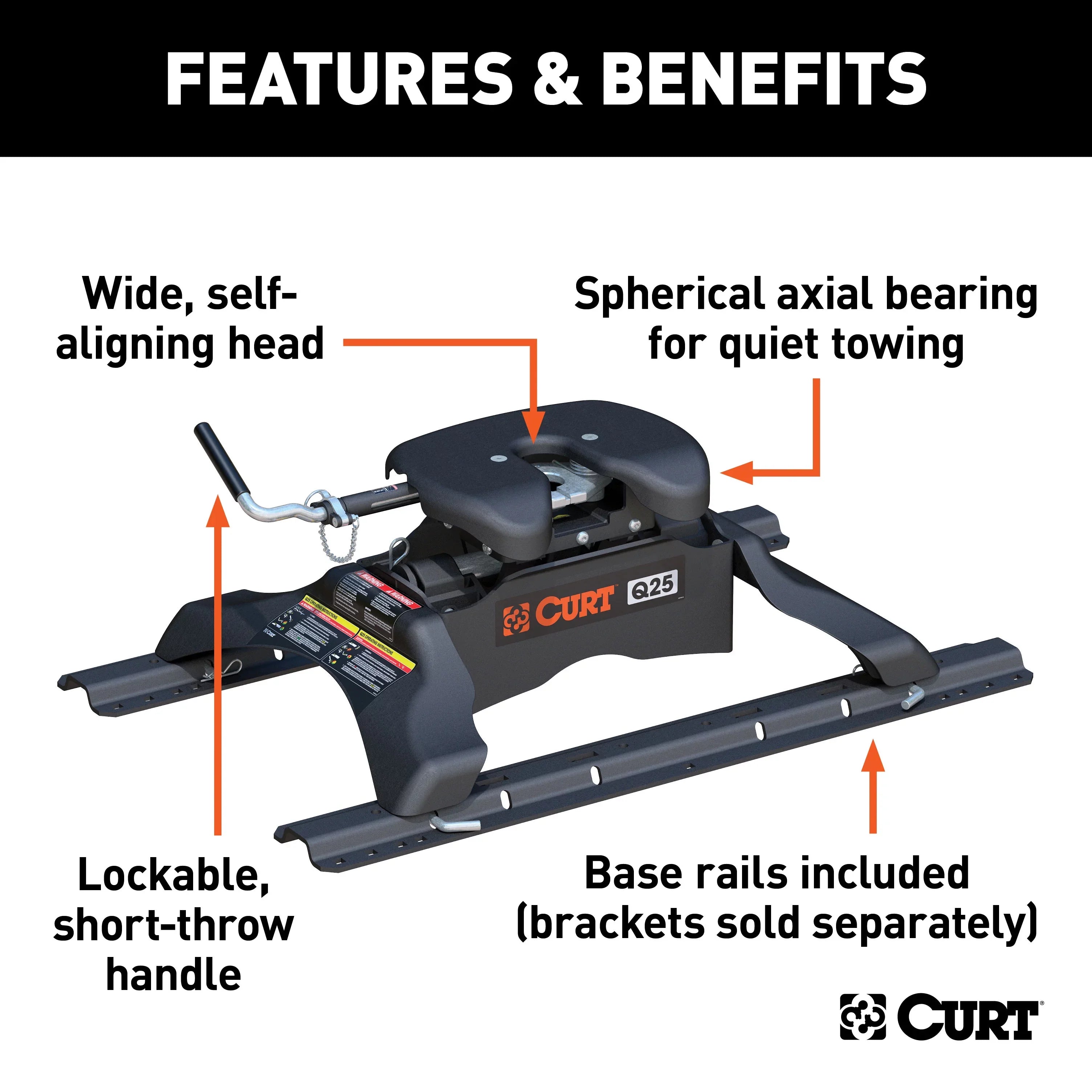 Rails, Hitch 25,000 Base 5th lbs 16266 with Q25 Wheel CURT