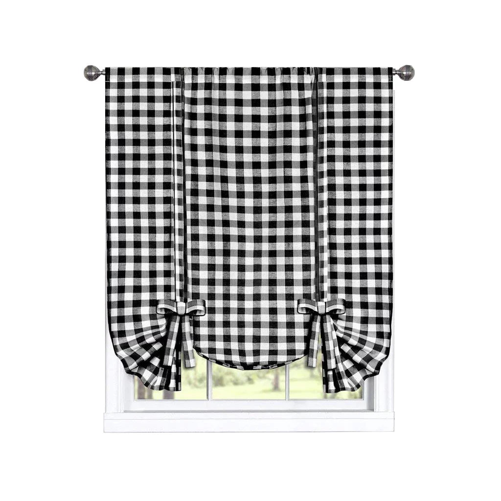 Plaid - Tie Curtain Window Gingham Country Treatment Black Shade Up Chic