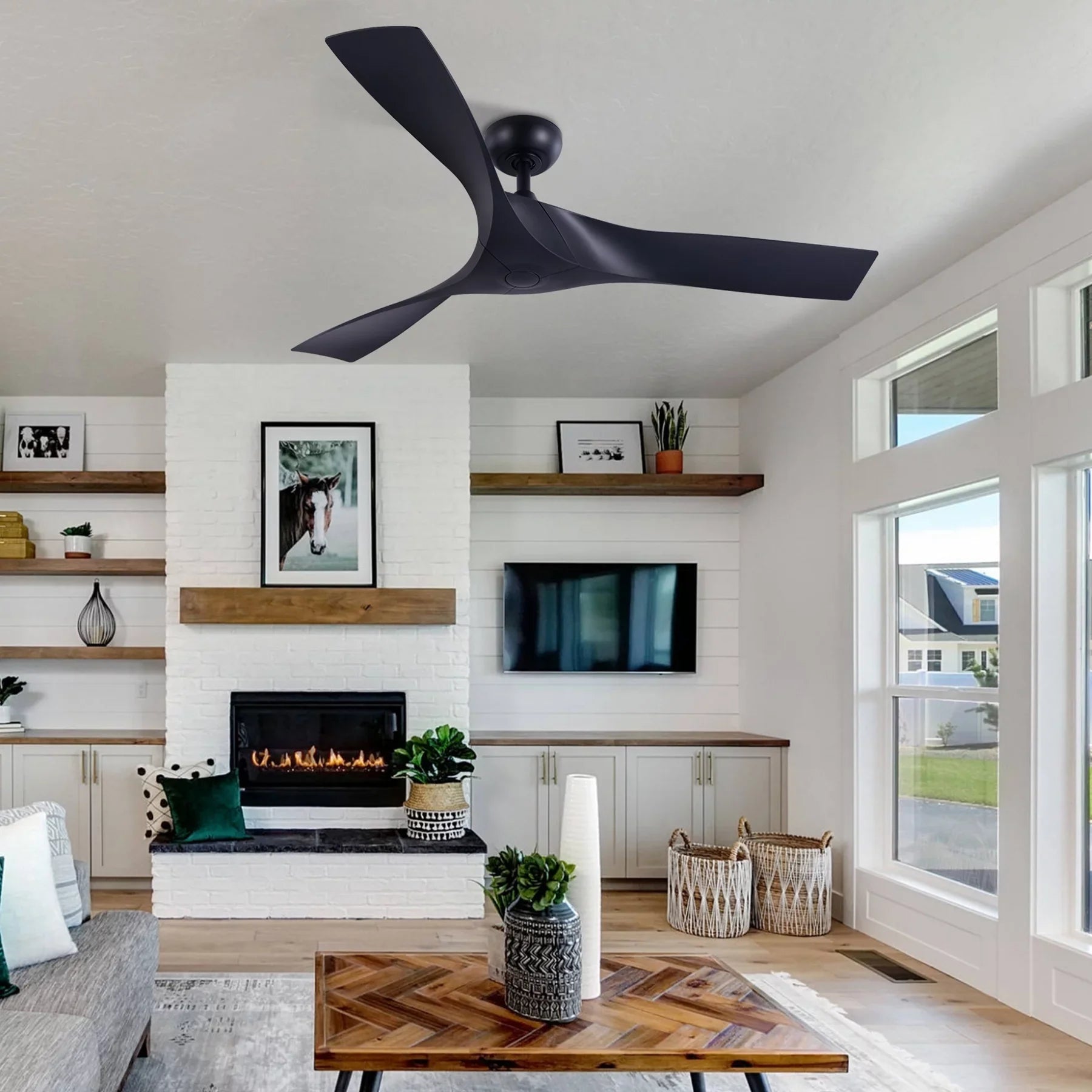 Fan Remote 3 Control, Ceiling Timer, Blades, Black with 52" 6 Speeds, Smart