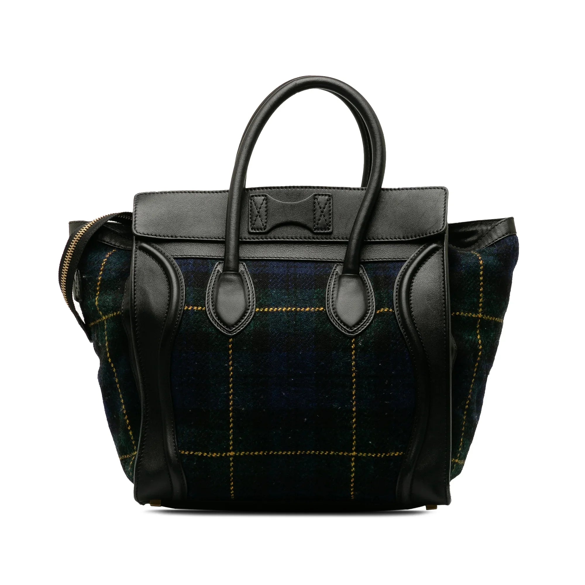 Blue Fabric Pre-Owned Bag Luggage (Good) Wool Tote Tartan Mini Celine Tote Authenticated Unisex