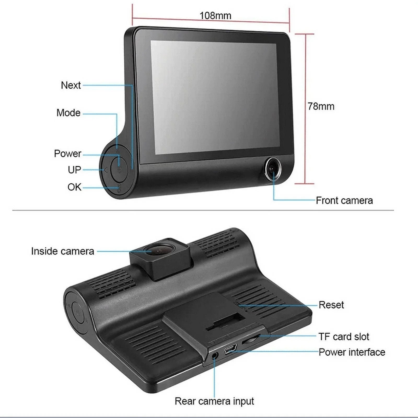 HD Cam Car Lens Recorder G-sensor 4" Video Dash 1080P Rearview 3 XBTCLXEBCO Camera DVR