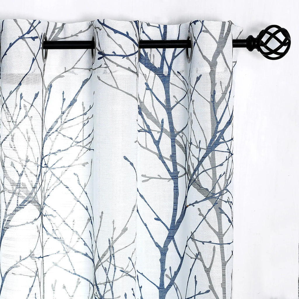 Textured Blue Grommet, Tree Set Branches Print Room Semi White Sheer Sheer for Curtain for Window Drapes Linen Decoultimatex Panels Bedroom, Curtain Gray 52"x84"x2 Living