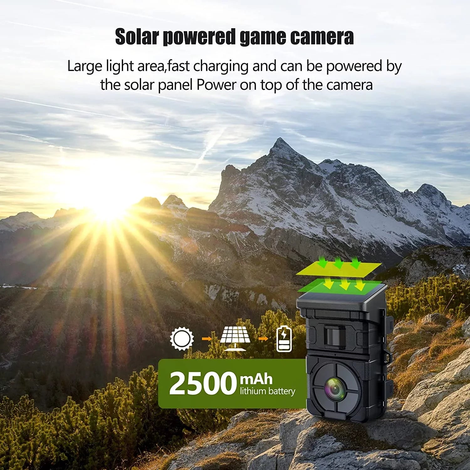 24MP Motion Hunting Built-in Speed Trail Lithium Rechargeable Solar 1080P Cam Trigger IP66 Camera with Game Camera Night 2500mAh Vision 120Â°Wide CAMPARK 0.1s Waterproof Battery Angle Activated