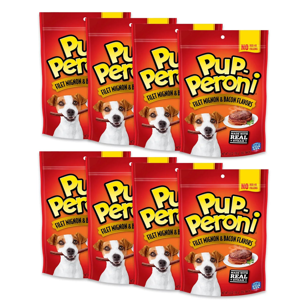 Dog Bag 8) Pup-Peroni Mignon & Treats, Flavor (Pack Filet of Bacon 5.6oz