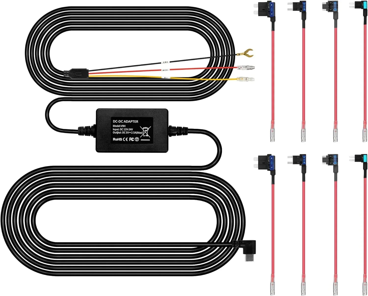 Pro Cam, Cam Wire Pro/P10 5V Mirror P12/P12 Set for 12V-24V Dash Kit Hardwire Type-C Kit, Dash Fuse to Full Hard
