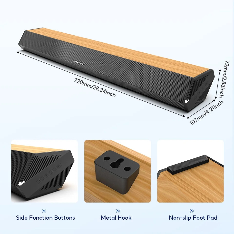 AUX Bluetooth TV 3 4 Optical 110dB HDMI-ARC, S03PRO 60W Home Audio AIYIMA System Connection, Theater Surround with USB Soundbar Bar 28-Inch Speakers, 5.0, Soundbar EQs, Coaxial for Sound