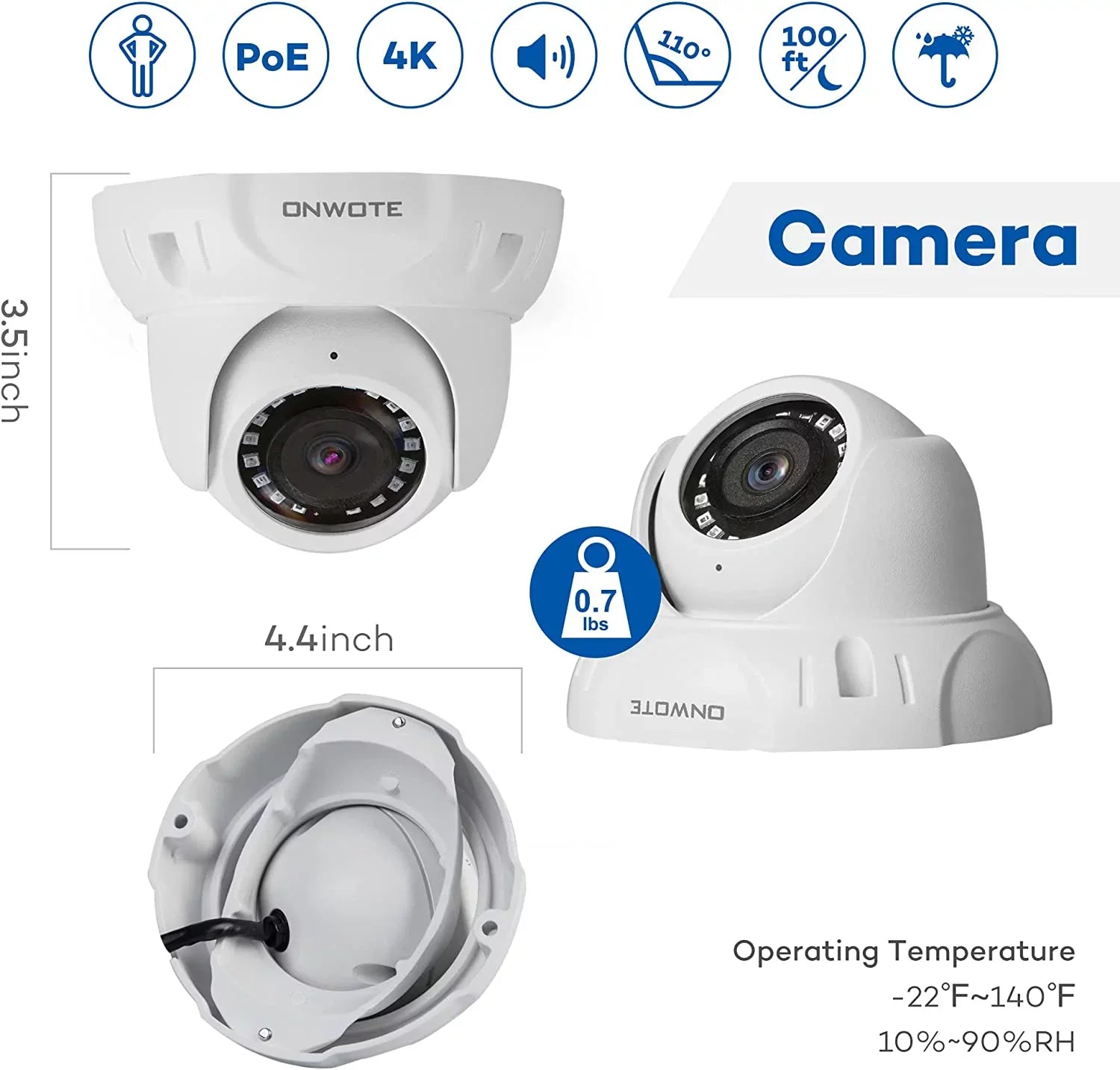 ONWOTE 4K NVR Synchronous 8CH with for System, Angle Wide Recording, 4K 6pcs POE Security Playback Channel 2TB 8MP 8 HDD Wired, AI 4K Human Cameras 8 Camera Channel Detection, Outdoor 24/7