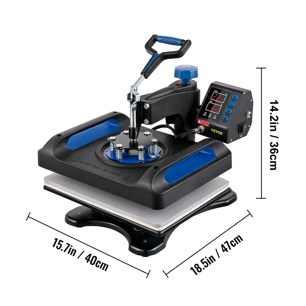 Printer Digital Fast with 15" Vinyl Press Transfer Machine, Pressing Canvas x 12" T-Shirt Surface, Sublimation Heating 360 Blue Anti-Scald Heat Machine, Away BENTISM Pillow, Swing Bag,