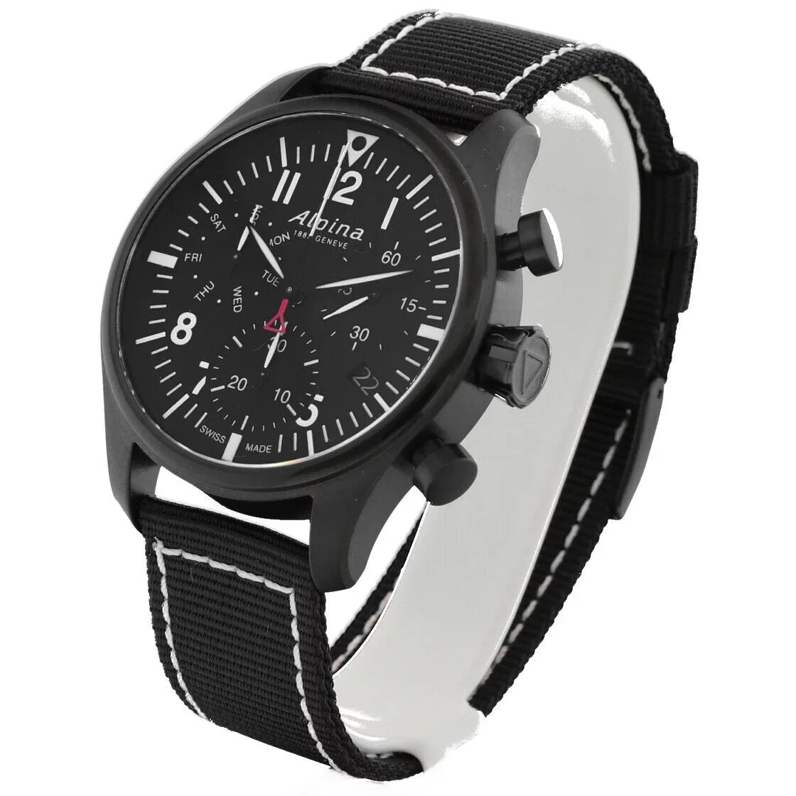 Chronograph PVD Alpina Men's Watch Startimer Pilot AL-371BB4FBS6 Quartz Black