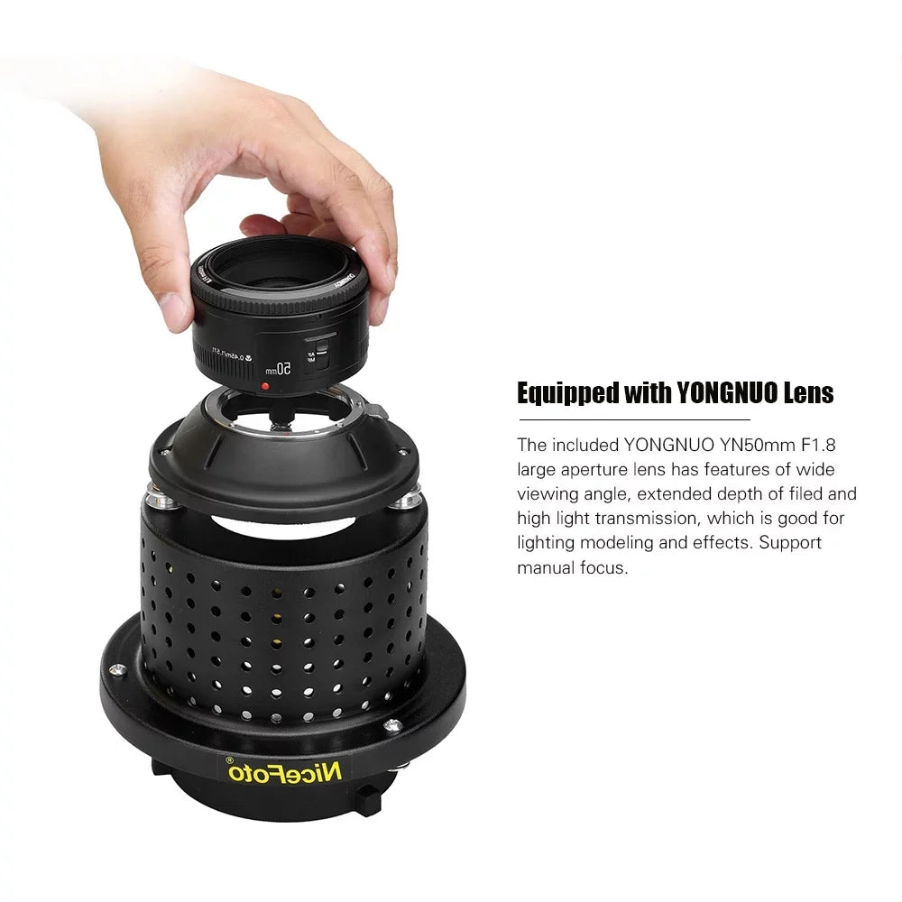 Mount Flash YN50mm F1.8 Art Styling Photographic Bowens Equipment Video Accessories Conical Concentrator Snoot with YONGNUO Lens SN-29 NiceFoto Snoot