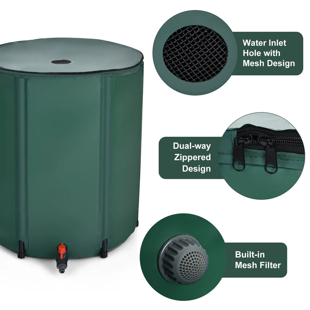 Water Gallon Collector Tank Barrel Collapsible Spigot Filter 53 W/ Rain
